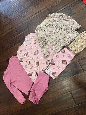 Place Girls Pink & Cream 3-Piece legging long sleeve Set — Floral and Geo Mix